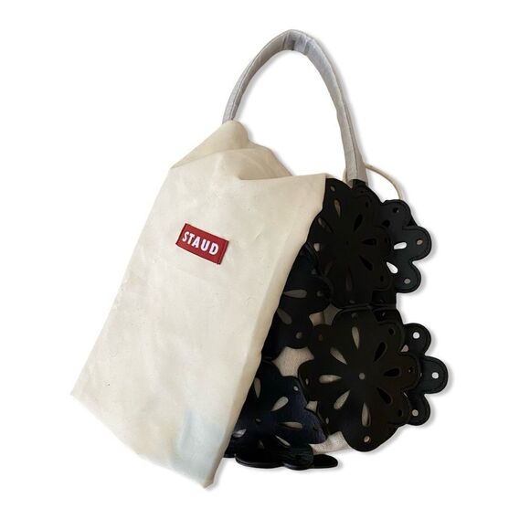 NWT Staud flora basket bag black leather laser cut top handle purse $325 - Picture 7 of 16